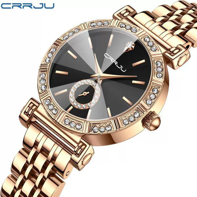 ساعت مچی زنانه سرجیو crrju اورجینال مدل 5011 نگین دار بند رزگلد